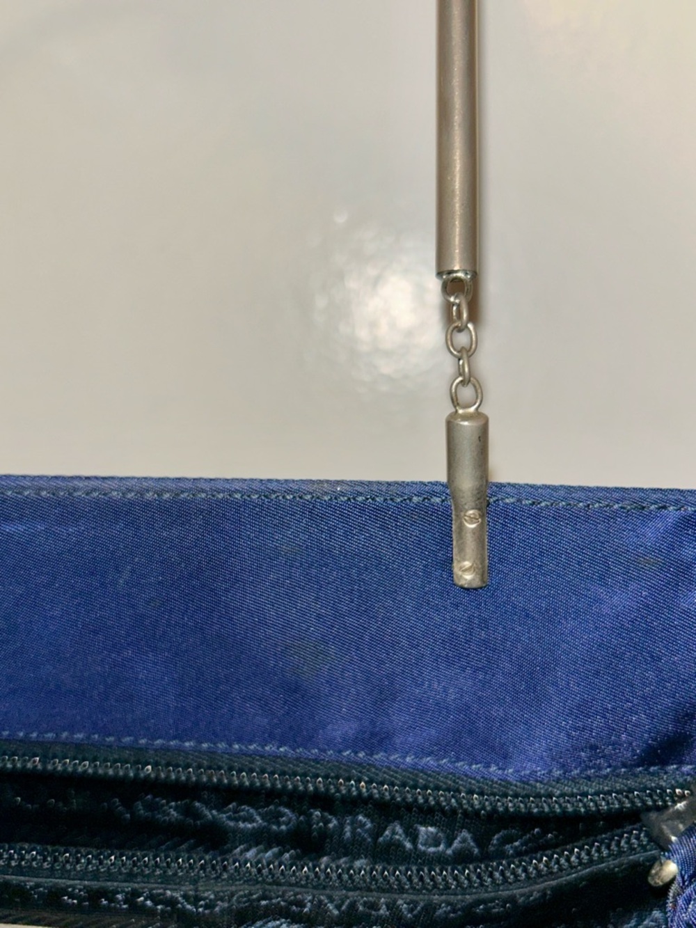 Unique vintage Prada Tessuto nylon bag.  Metal Handles! Deep Navy color - Picture 10 of 14